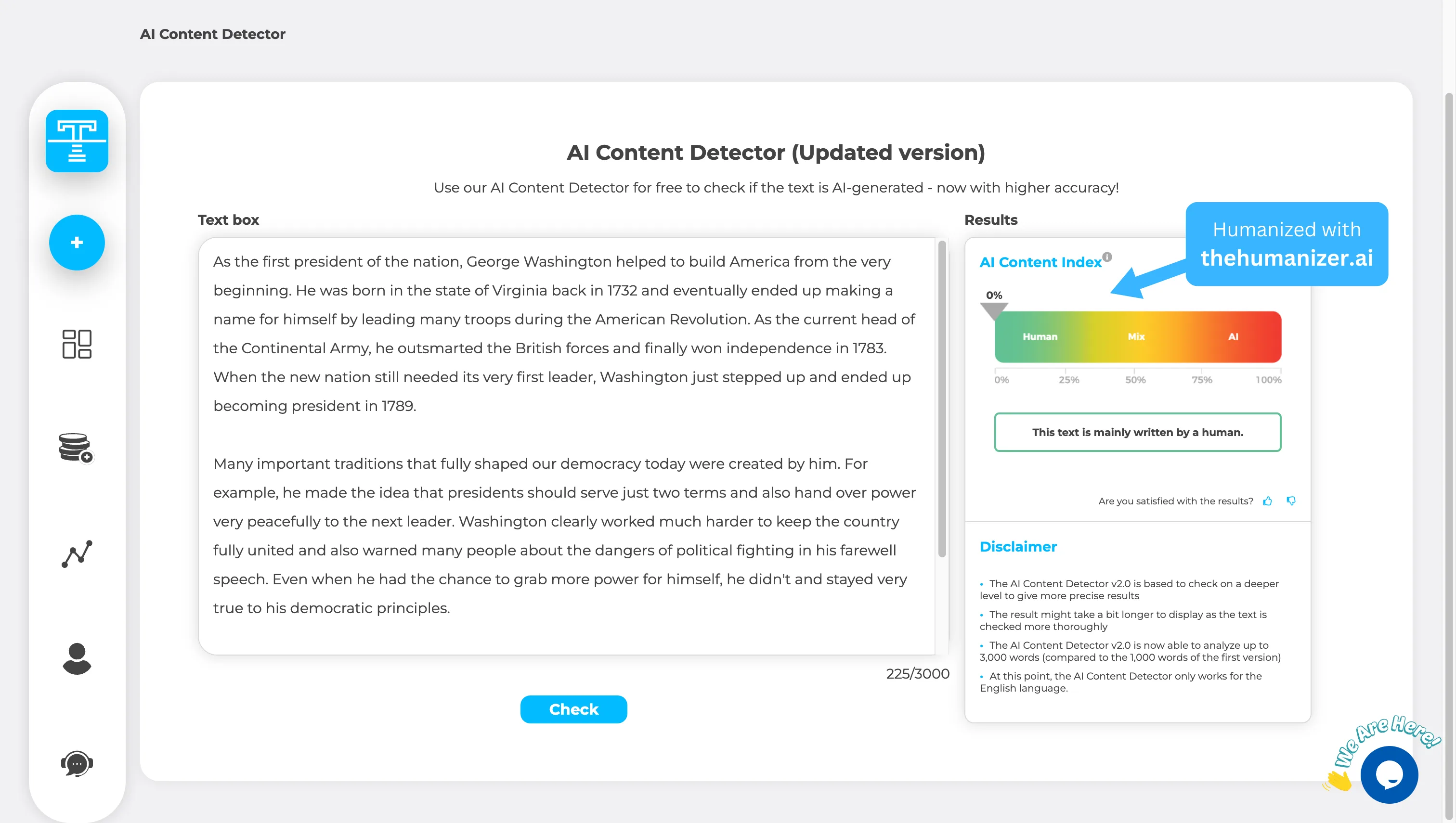Crossplag AI detector showing humanized text passed as human